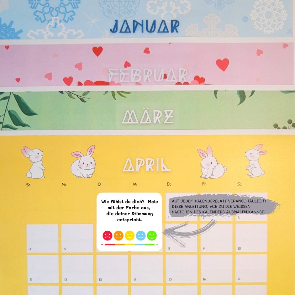 Kalender 2021 der Gefühle Jan bis April Agenda